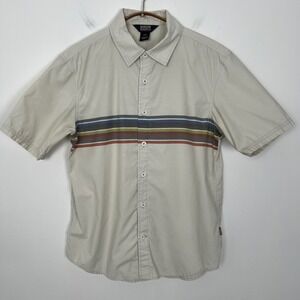 Outdoor Research Mens S Short Sleeve Button Up Shirt Tan Stripe Casual
